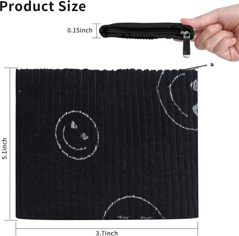 Teircno 2 Pack Coin Purse, Soft Corduroy Purse Pouch with Zipper Cute Smiley Face Coin Purse Mini Change Pouch for Pocket, Small Purse for Women Credit Card Key Lipstick Holder (Black&Grey) - Image 2